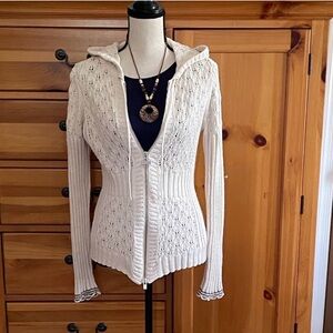 DKNY White Hooded Cardigan Sweater